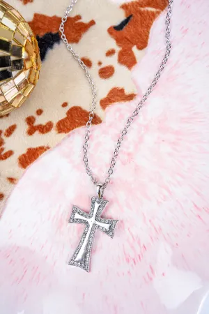 Full Of Faith Crystal Silvertone Cross Necklace