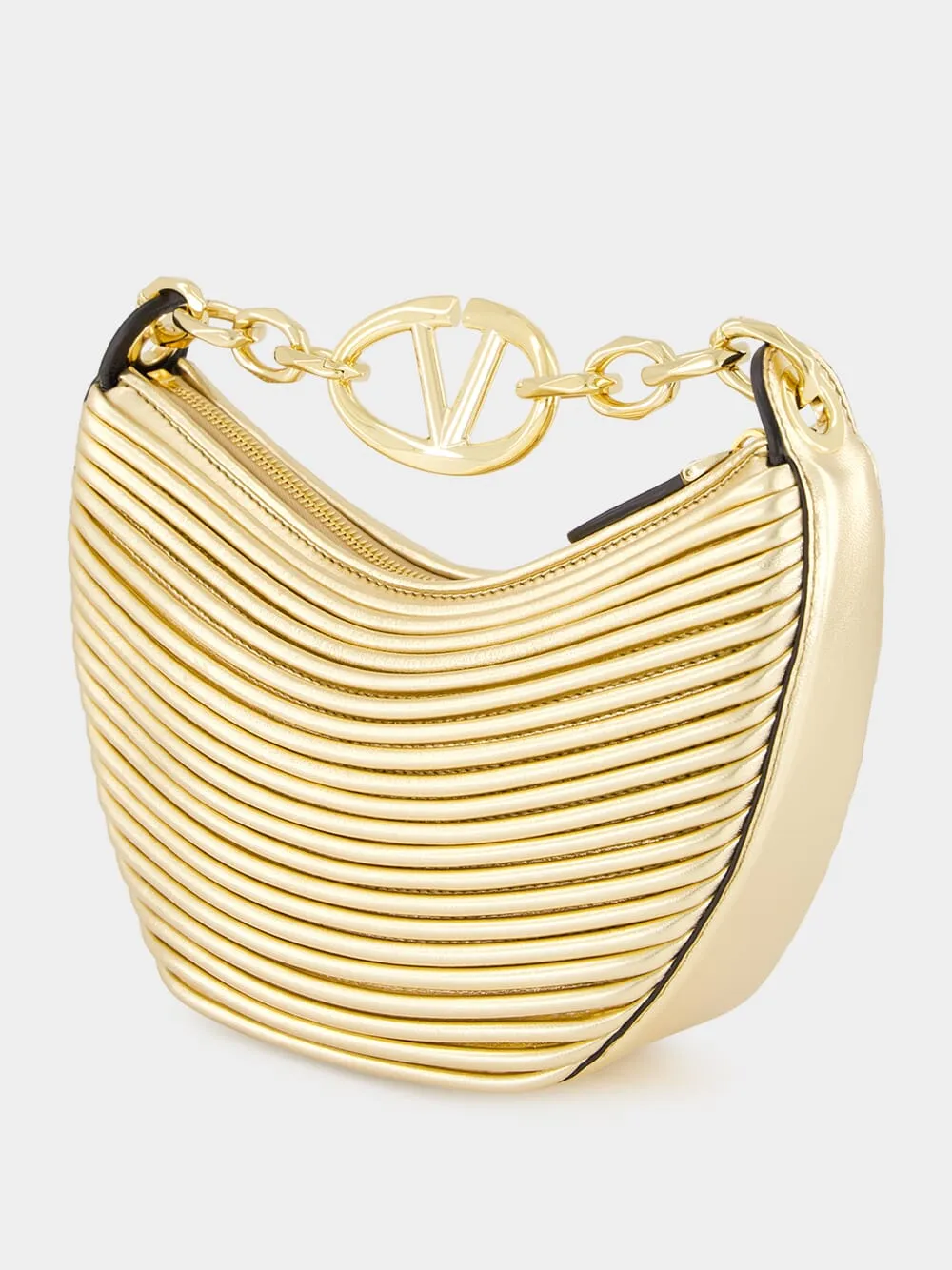 Gold Nappa Leather Mini Hobo Moon Bag with VLogo Chain