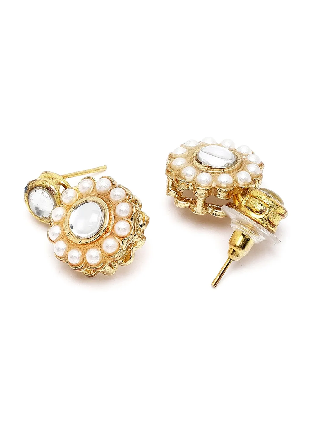Gold-Plated White Kundan-Studded Beaded Jewellery Set