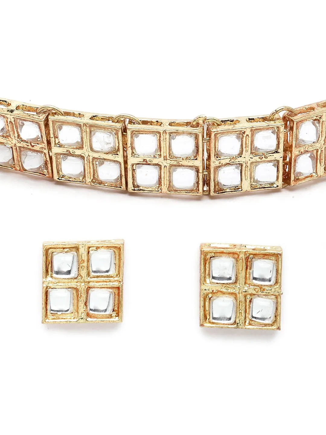 Gold-Plated White Kundan-Studded Handcrafted Jewellery Set