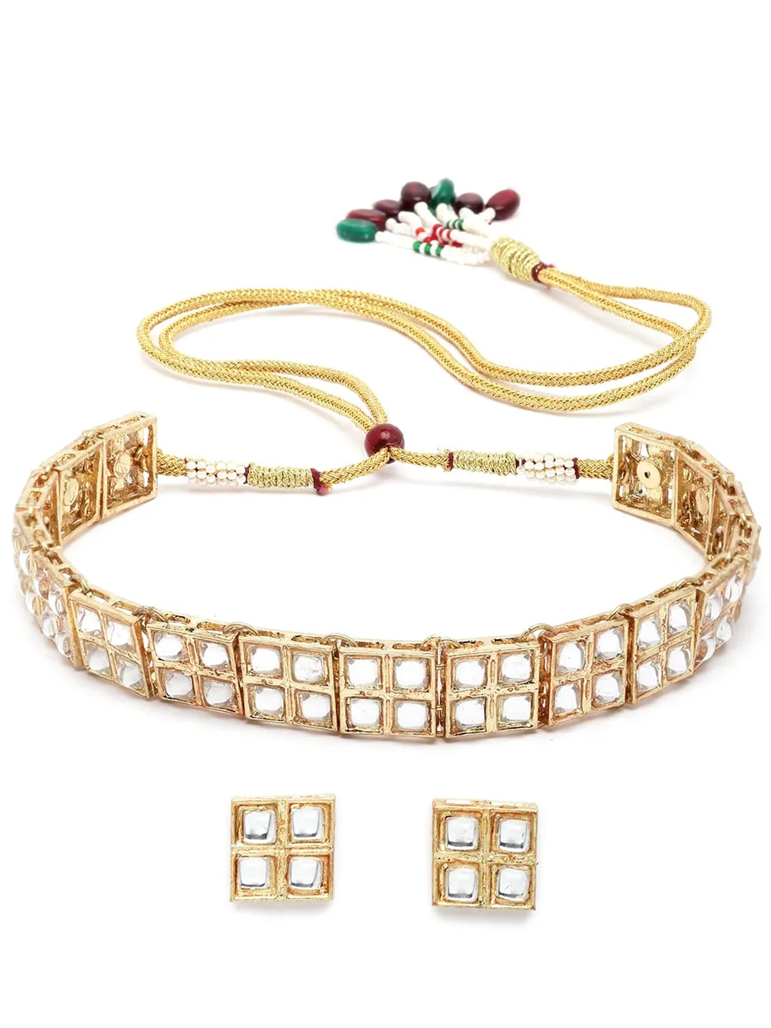 Gold-Plated White Kundan-Studded Handcrafted Jewellery Set