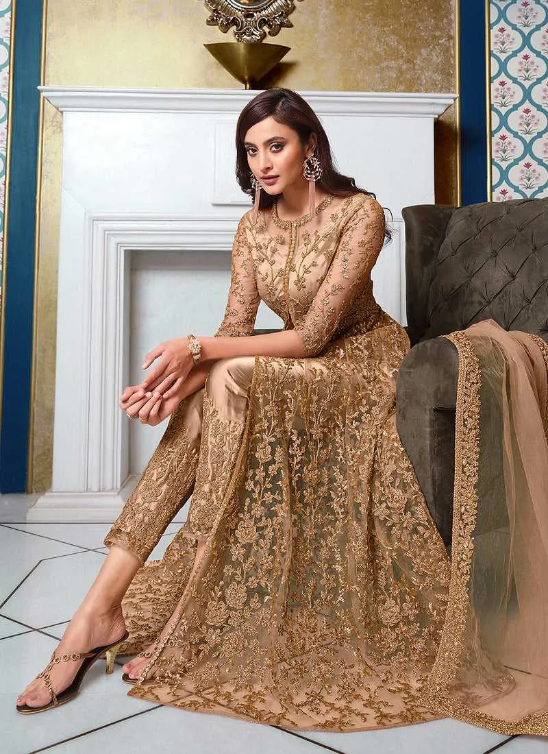 Golden Heavy Embroidered Lehenga/ Pant Style Anarkali
