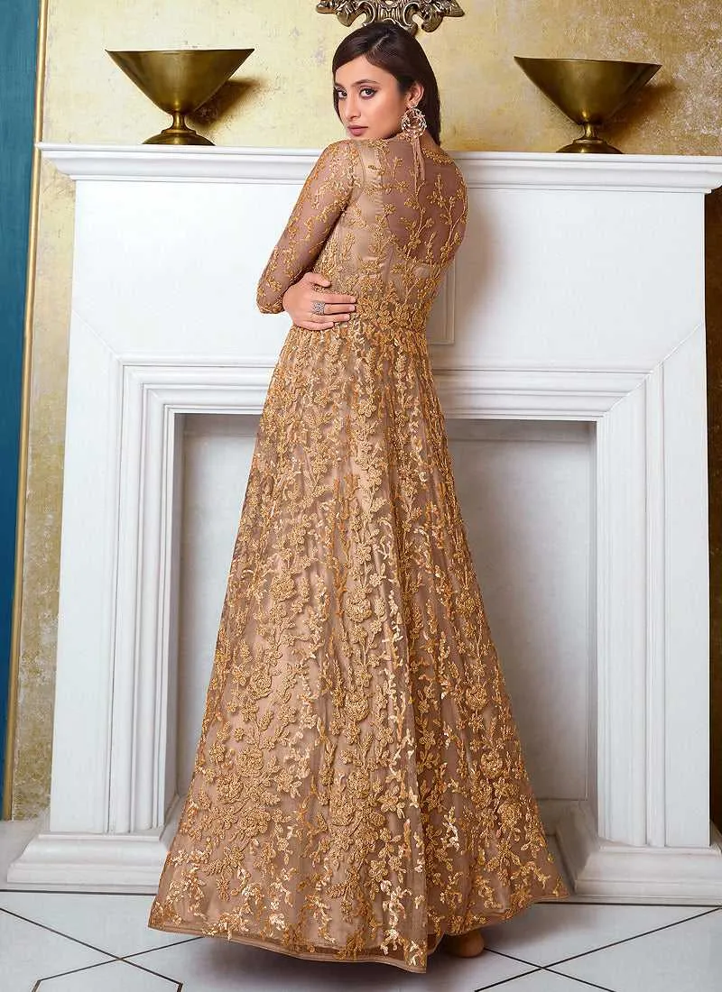 Golden Heavy Embroidered Lehenga/ Pant Style Anarkali