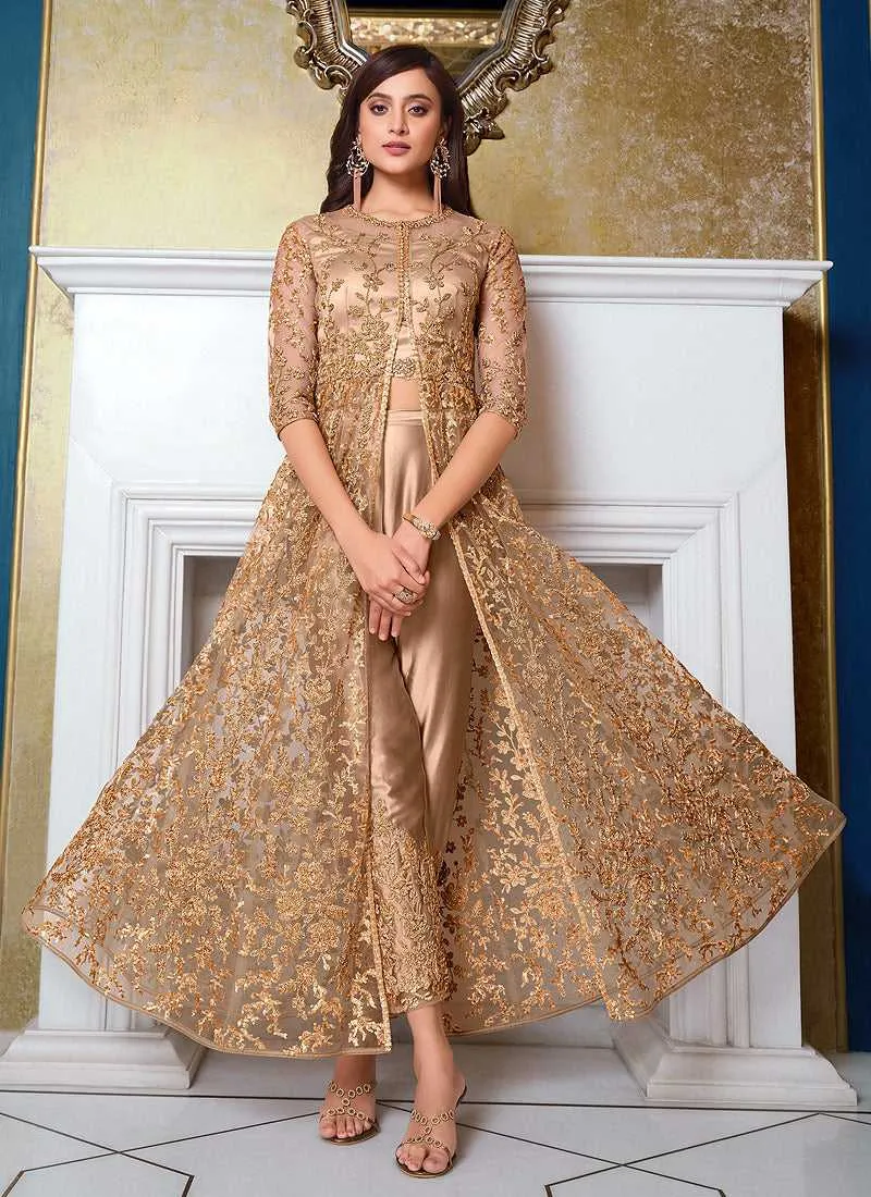 Golden Heavy Embroidered Lehenga/ Pant Style Anarkali
