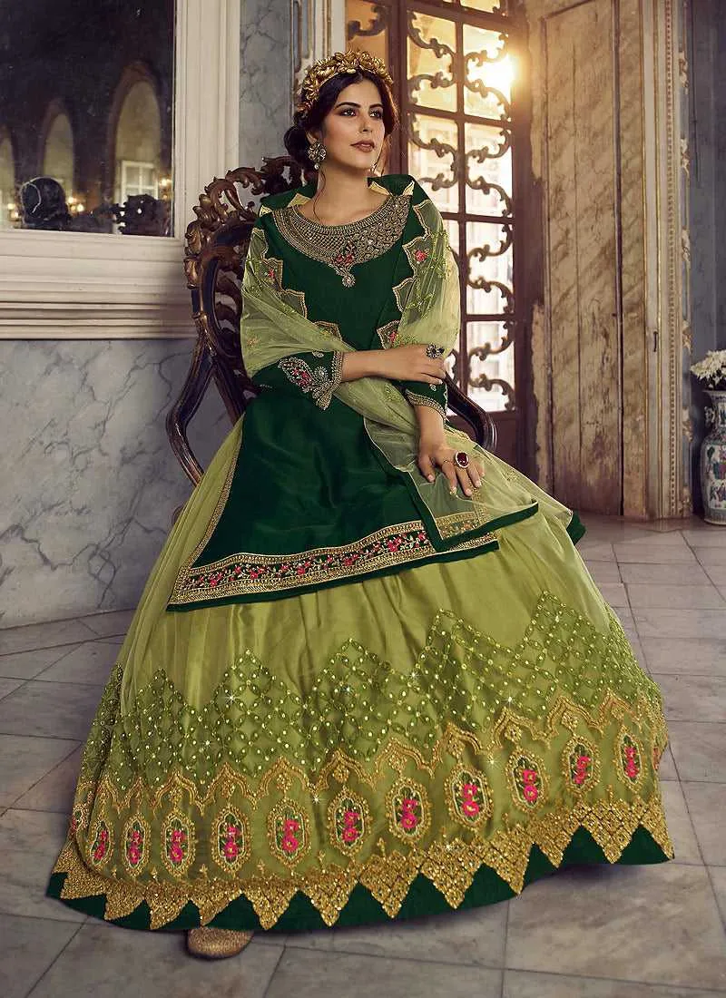 Green and Gold Heavy Embroidered Lehenga/ Pant Style Suit