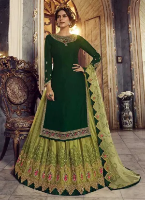 Green and Gold Heavy Embroidered Lehenga/ Pant Style Suit
