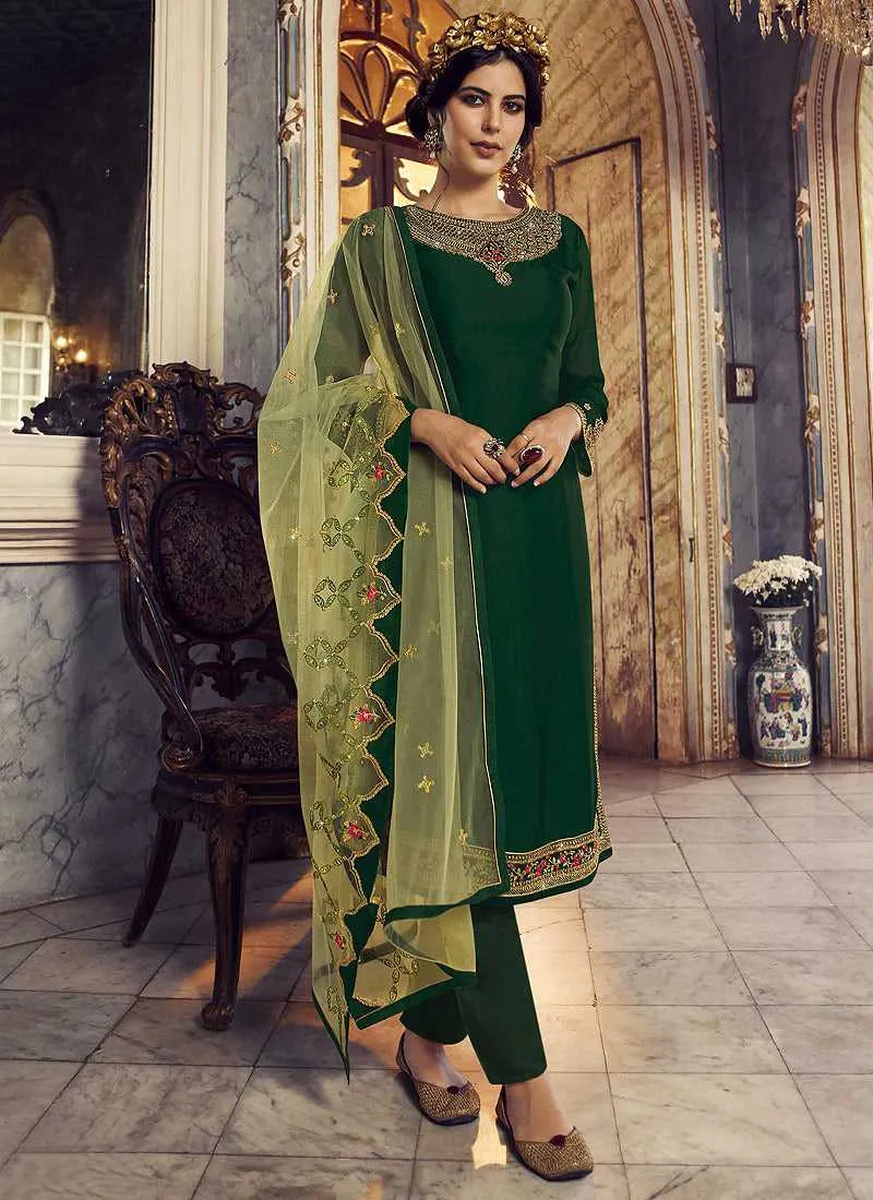 Green and Gold Heavy Embroidered Lehenga/ Pant Style Suit