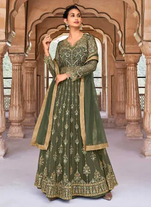 Green Gold Heavy Embroidered Lehenga Style Anarkali