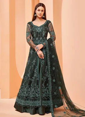 Green Heavy Designer Embroidered Lehenga/ Pant Style Anarkali