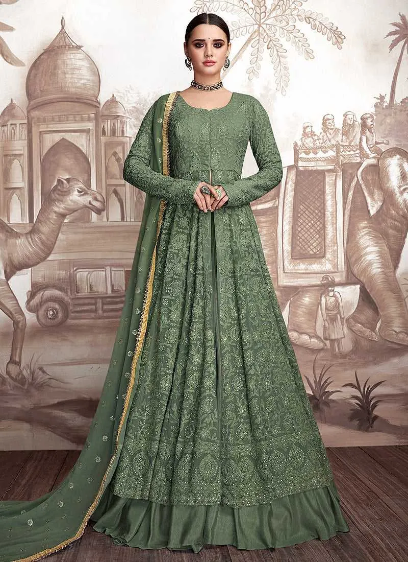 Green Heavy Embroidered Anarkali Suit