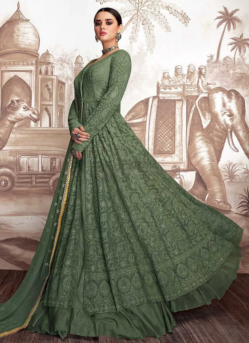 Green Heavy Embroidered Anarkali Suit