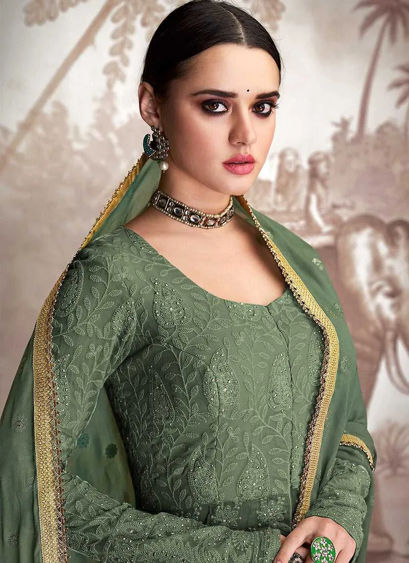 Green Heavy Embroidered Anarkali Suit