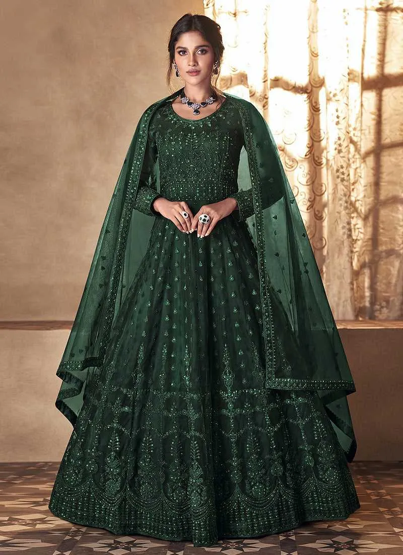 Green Heavy Embroidered Gown Style Anarkali Suit