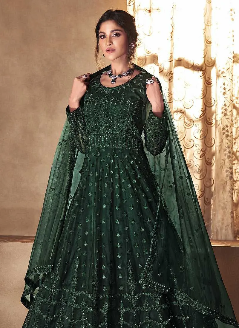 Green Heavy Embroidered Gown Style Anarkali Suit