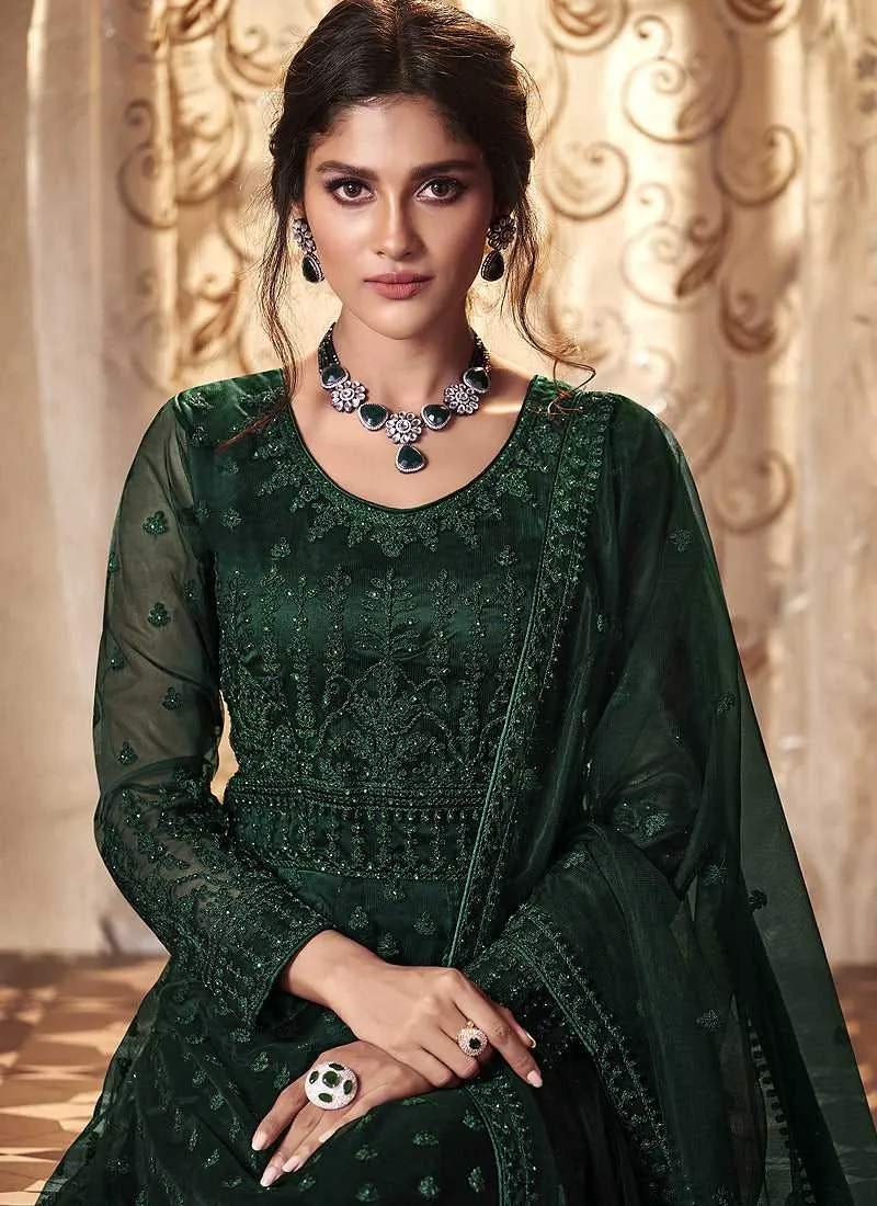 Green Heavy Embroidered Gown Style Anarkali Suit