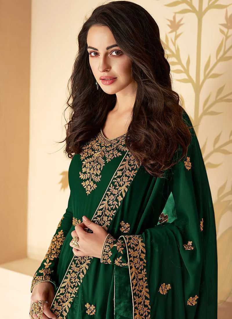 Green Heavy Embroidered High Slit Style Anarkali