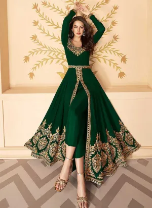 Green Heavy Embroidered High Slit Style Anarkali