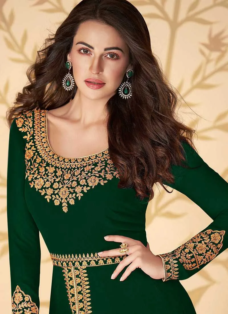 Green Heavy Embroidered High Slit Style Anarkali