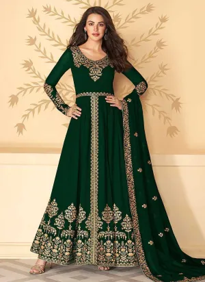Green Heavy Embroidered High Slit Style Anarkali