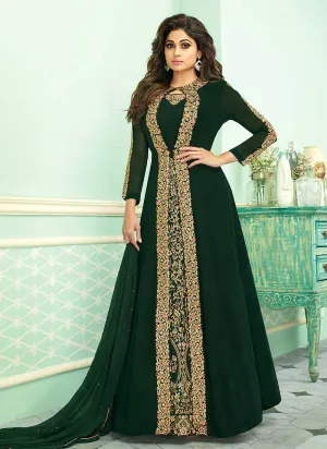 Green Heavy Embroidered Jacket Style Anarkali Suit