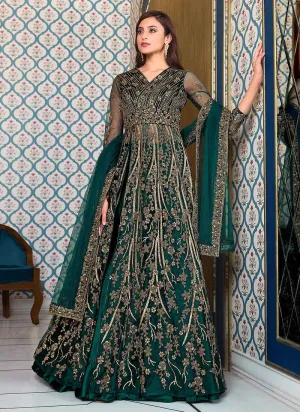 Green Heavy Embroidered Slit Lehenga/ Pant Style Anarkali