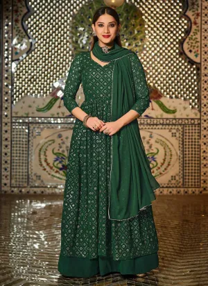Green Sequin Embroidered Lehenga Style Anarkali