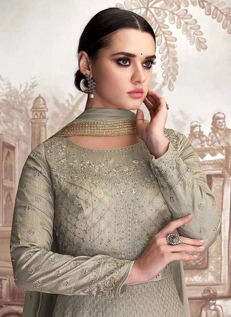 Grey Heavy Embroidered Anarkali Suit