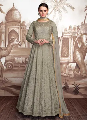 Grey Heavy Embroidered Anarkali Suit
