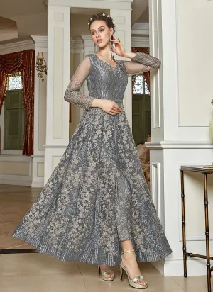Grey Heavy Embroidered Lehenga/ Pant Style Anarkali