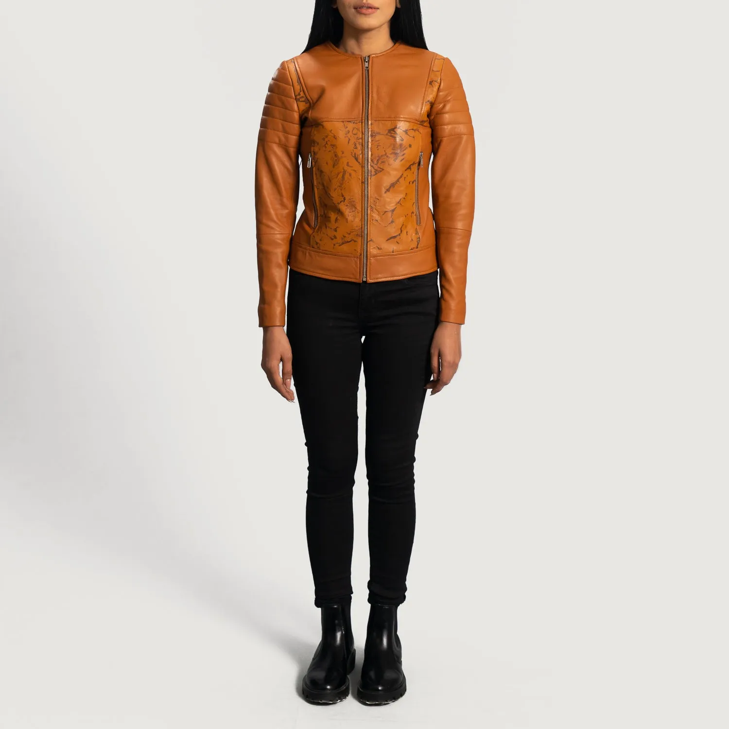 Grit Tan Dye Leather Biker Jacket