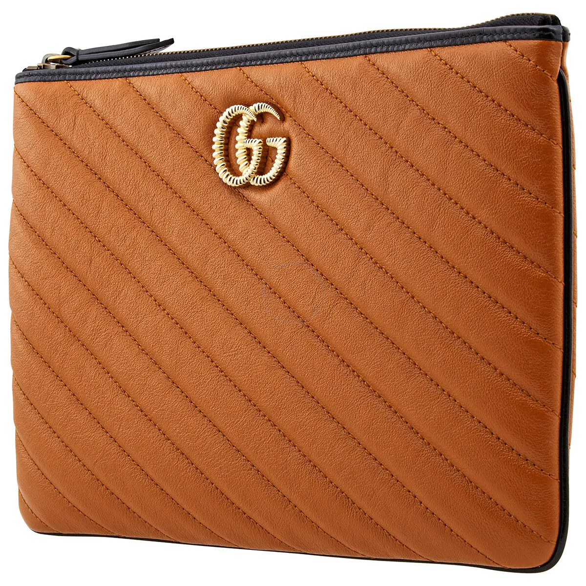 Gucci Calfskin GG Marmont Quilted Leather Pouch in Vaccha Brown