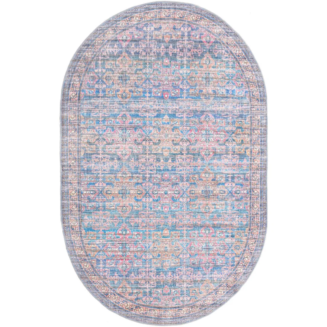 Hadsell Machine Made Power Loom Antique Blue Area Rug Langley Street® Rug Size: Oval 5'3" x 8'
