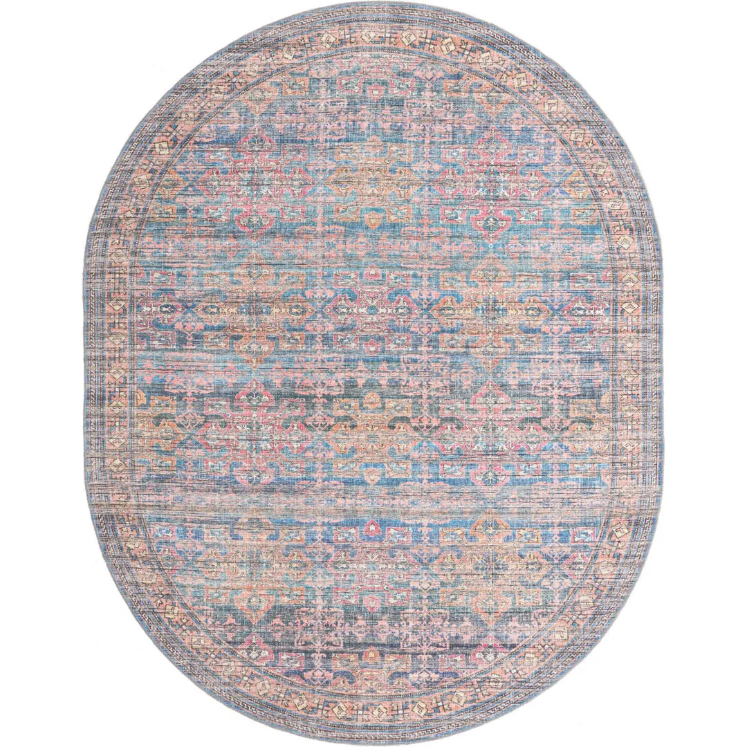 Hadsell Machine Made Power Loom Antique Blue Area Rug Langley Street® Rug Size: Oval 7'10" x 10'