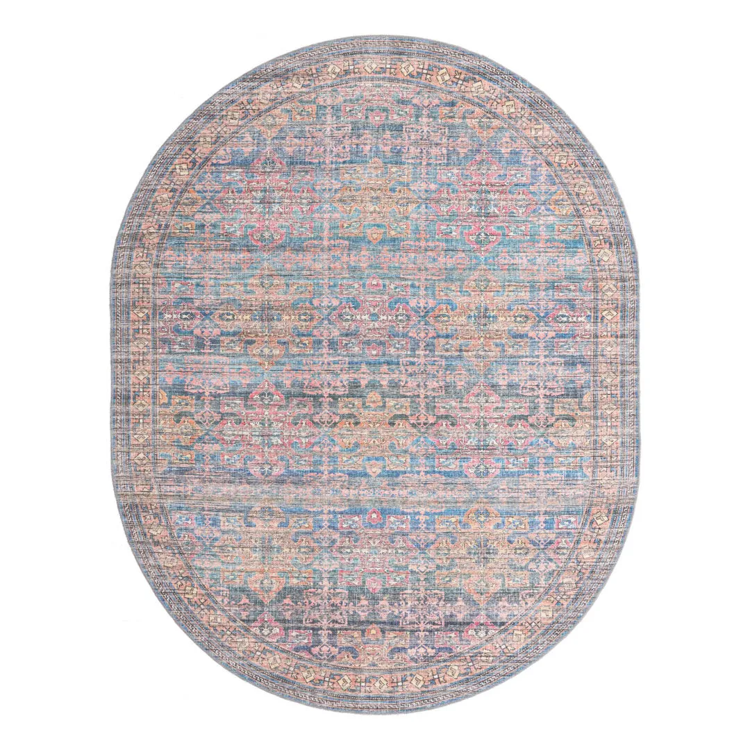 Hadsell Machine Made Power Loom Antique Blue Area Rug Langley Street® Rug Size: Oval 7'10" x 10'