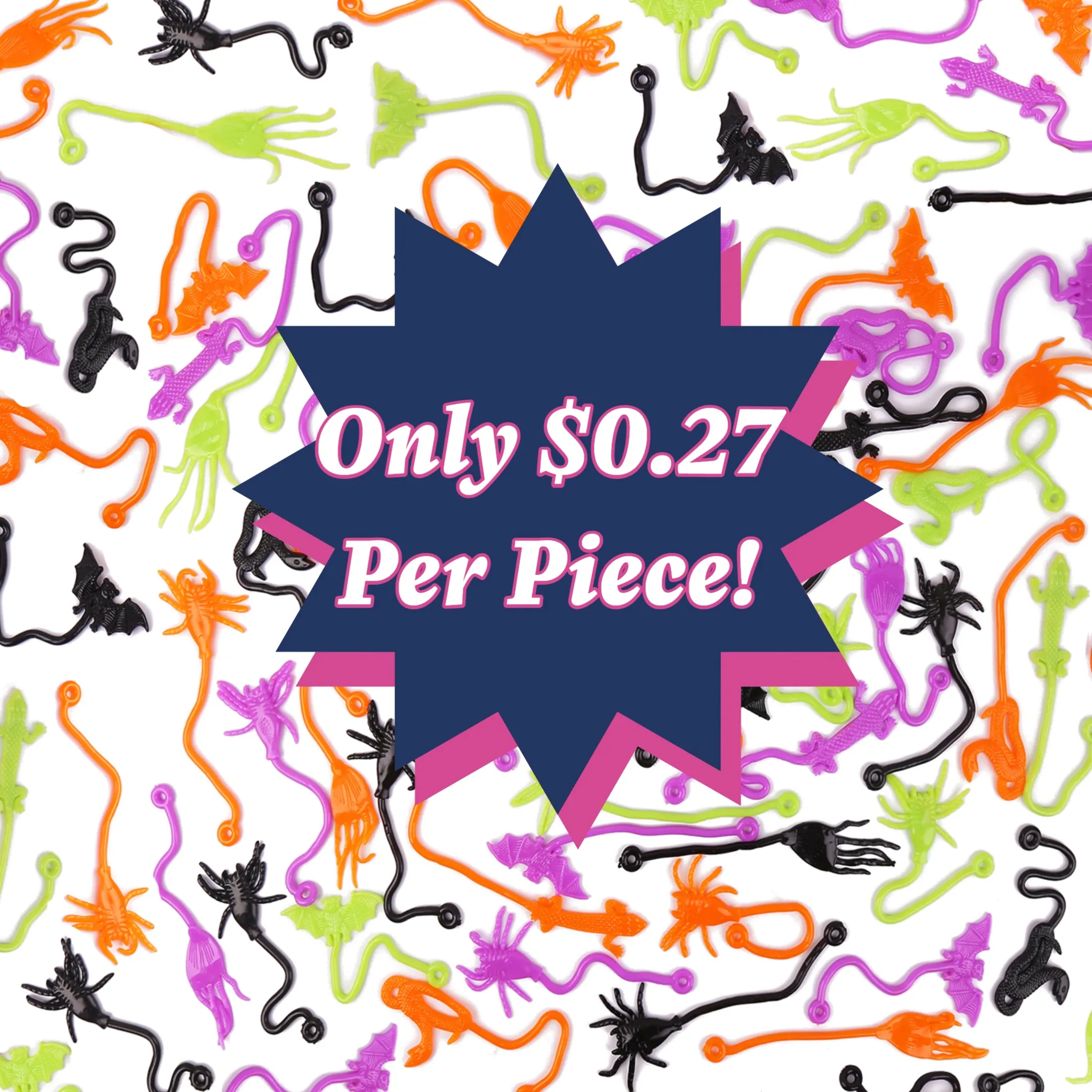 Halloween Jumbo Sticky Assortment Bulk Value Bundle, Large Sticky Spiders, Bats, Snakes, 150 Pcs