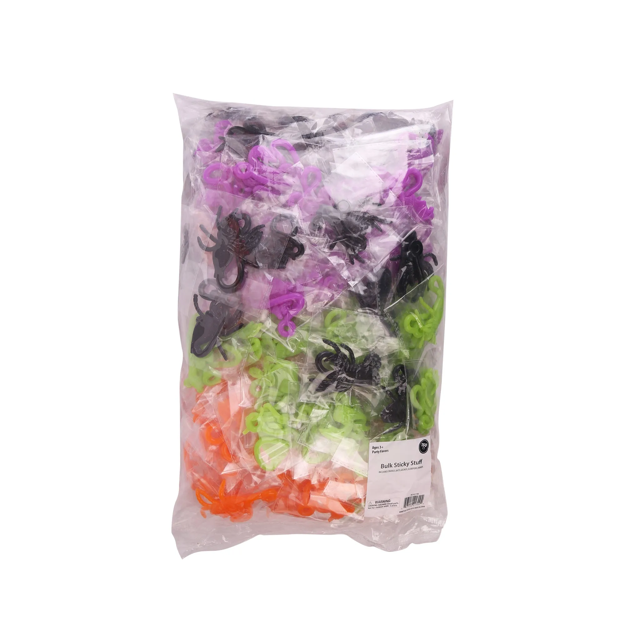 Halloween Jumbo Sticky Assortment Bulk Value Bundle, Large Sticky Spiders, Bats, Snakes, 150 Pcs