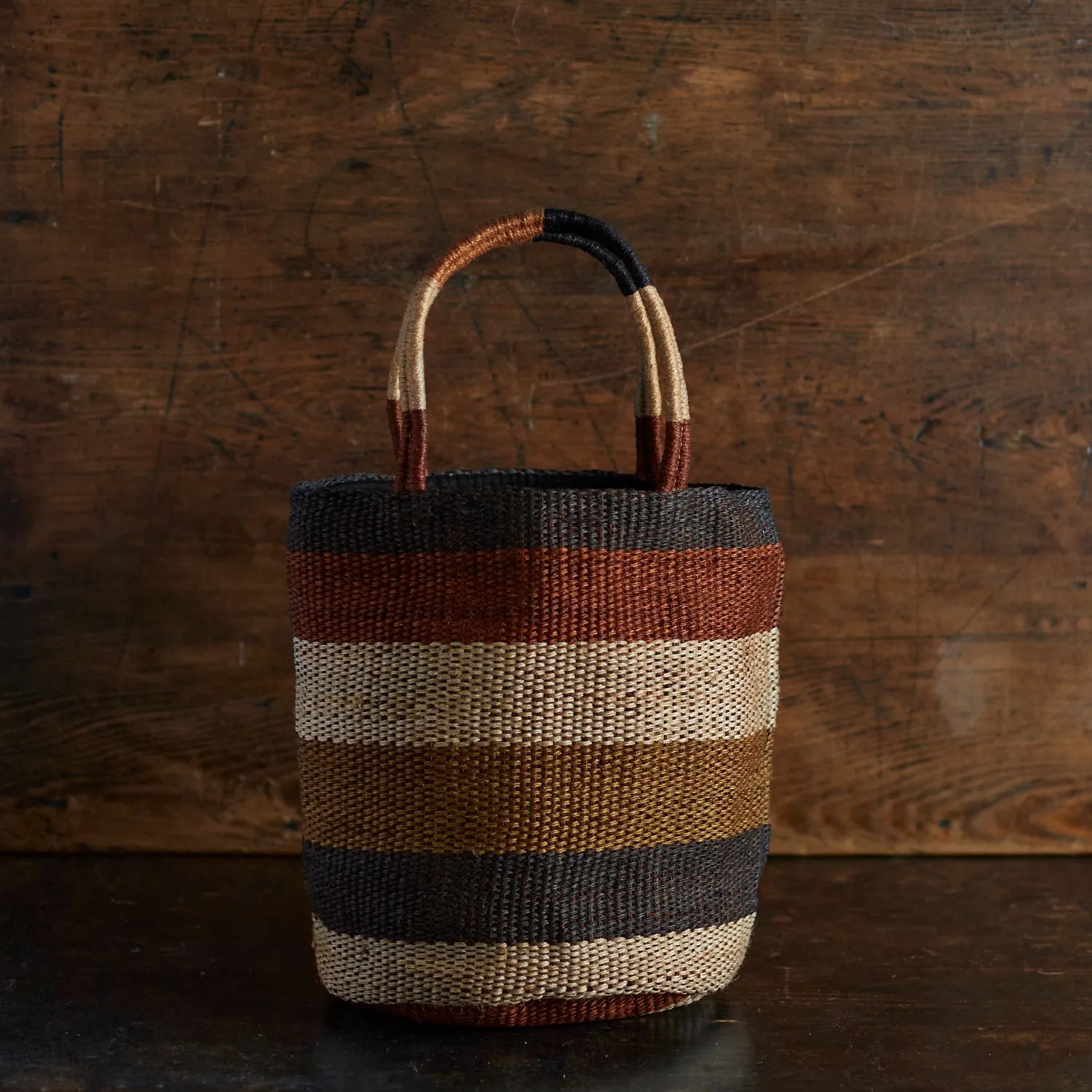 Hand Woven Jute Bucket Bag - Earth Stripe