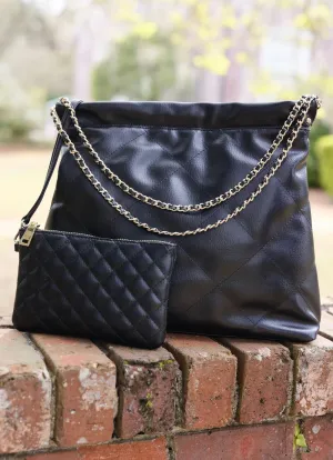 HARLOW TOTE WITH POUCH-BLACK