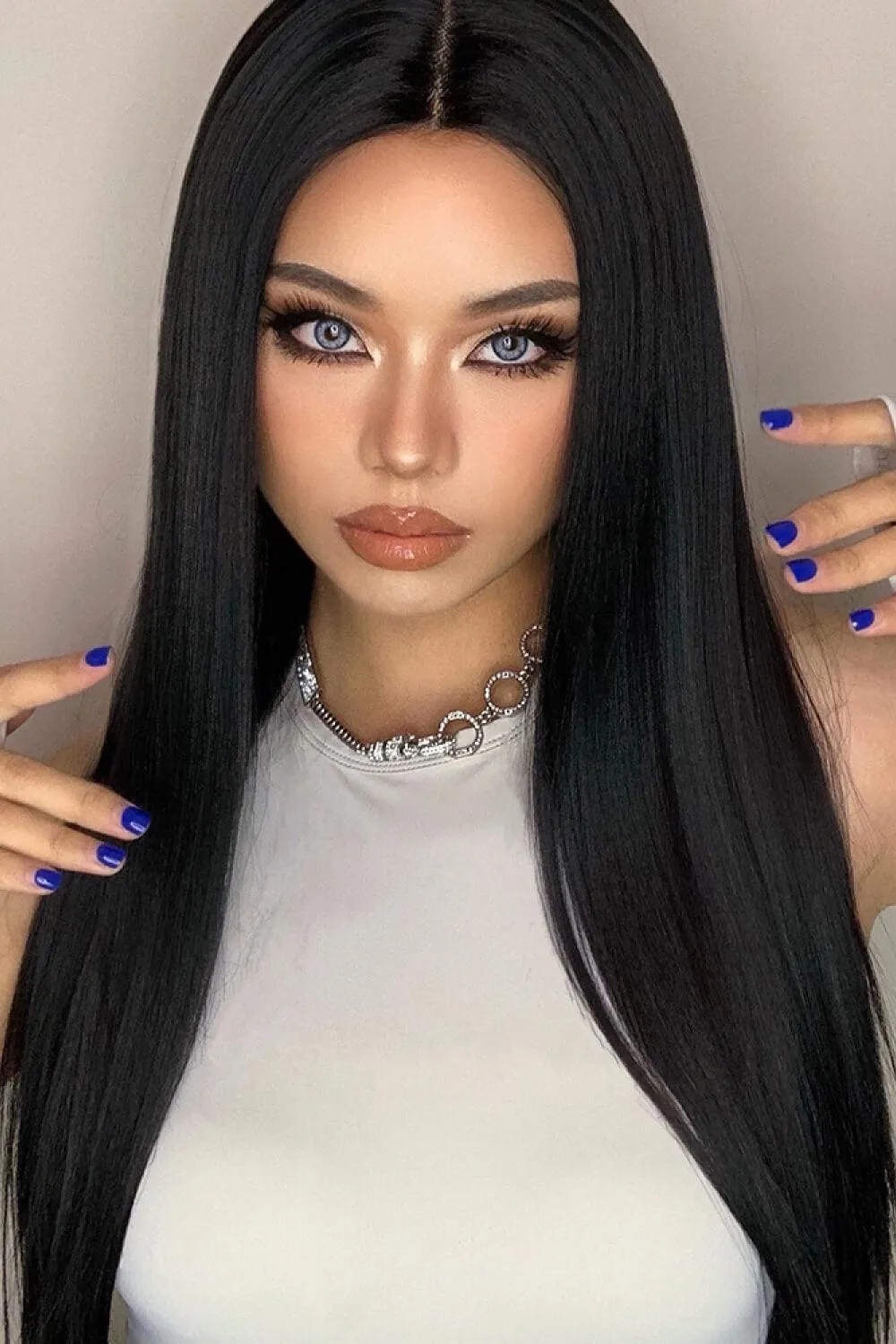 Hazel Blues® | Black Long Lace Front Straight Synthetic Wigs 26"