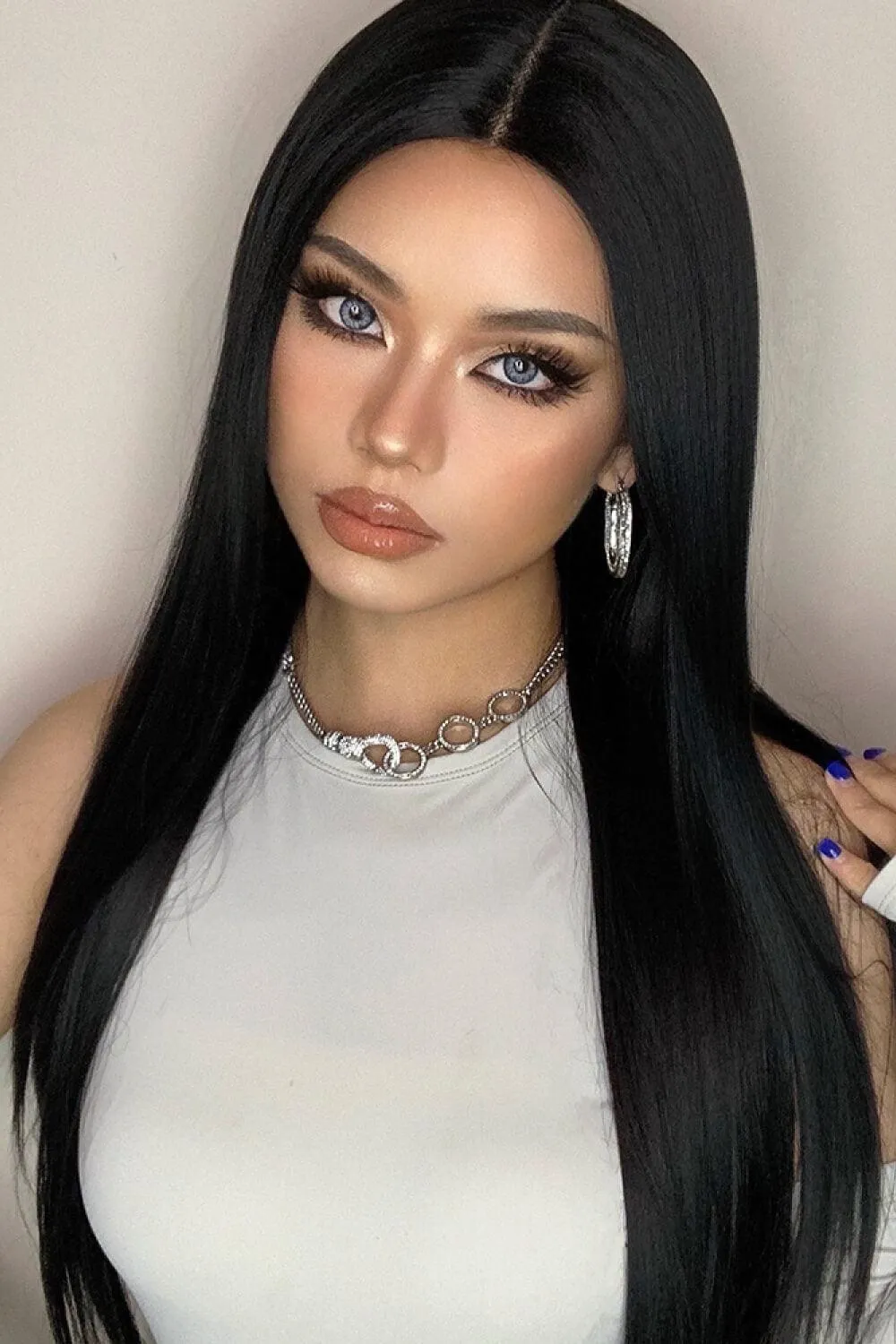 Hazel Blues® | Black Long Lace Front Straight Synthetic Wigs 26"