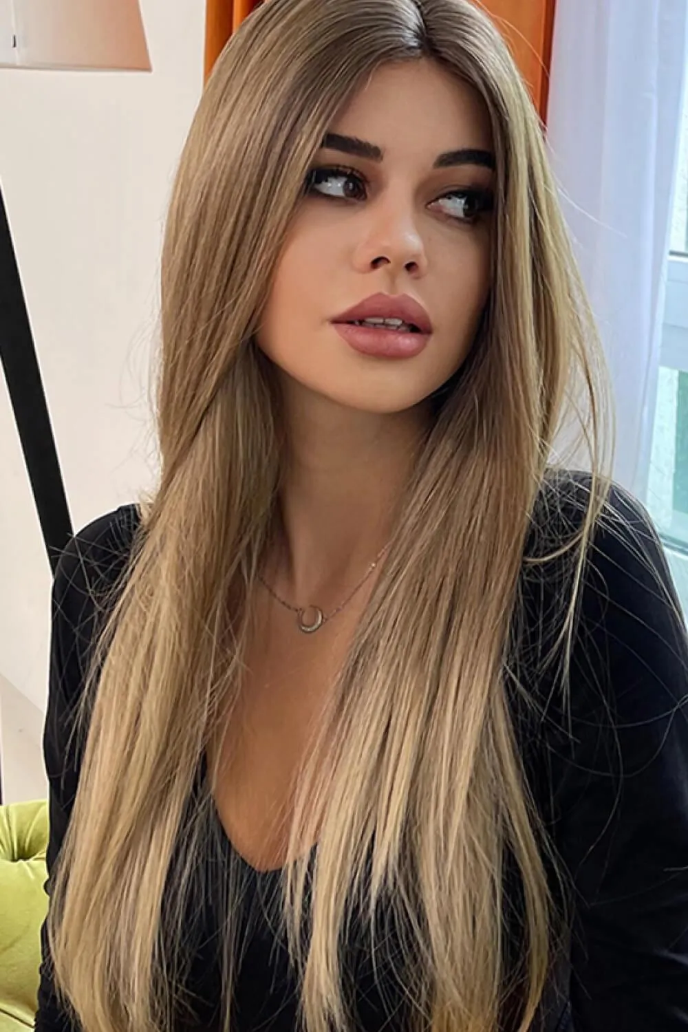 Hazel Blues® | Dark Blonde Balayage Long Straight Lace Front Synthetic Wigs 26"