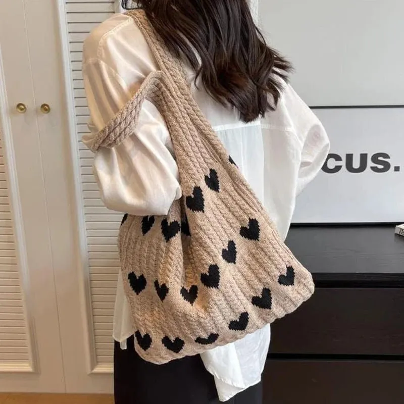 Heart Knitted Wool Shoulder Bag – Charming, Versatile & Perfect for Every Day