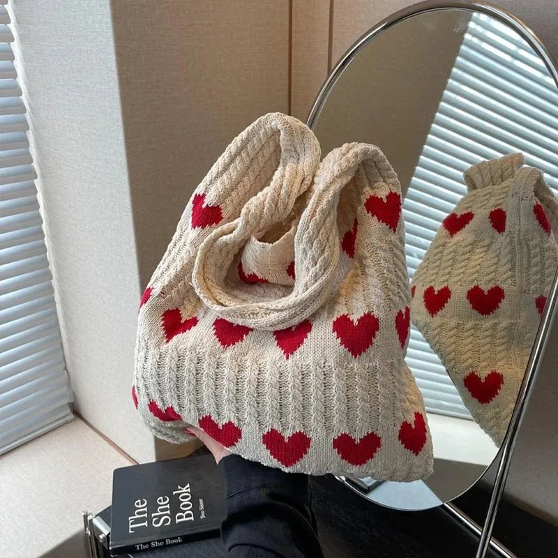 Heart Knitted Wool Shoulder Bag – Charming, Versatile & Perfect for Every Day