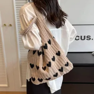 Heart Knitted Wool Shoulder Bag – Charming, Versatile & Perfect for Every Day