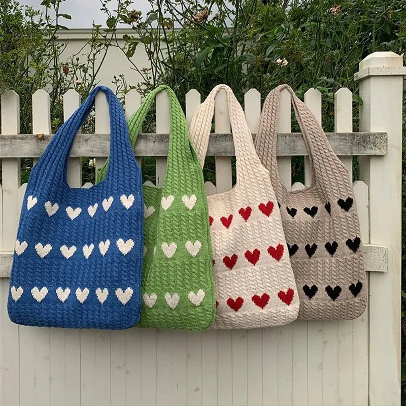 Heart Knitted Wool Shoulder Bag – Charming, Versatile & Perfect for Every Day