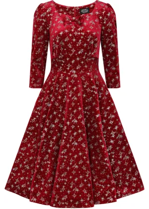 Hearts & Roses Paris Sparkle Velvet 50's Swing Dress Red