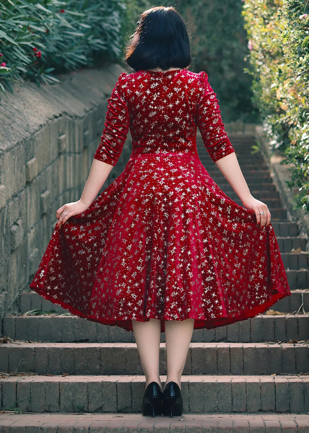 Hearts & Roses Paris Sparkle Velvet 50's Swing Dress Red