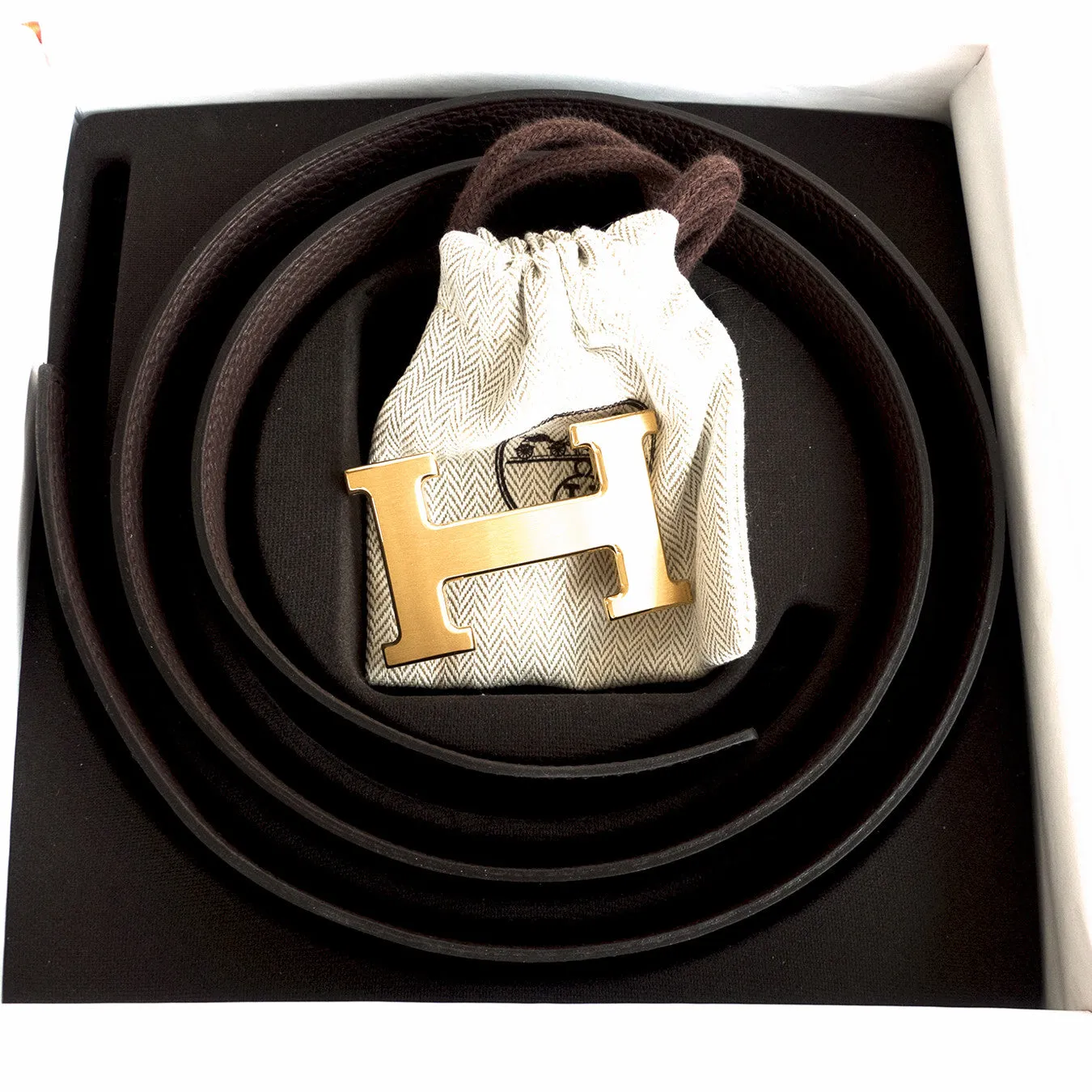 Hermes Chocolate Brown Black Unisex Reversible Constance Gold Belt Kit 32mm 90cm