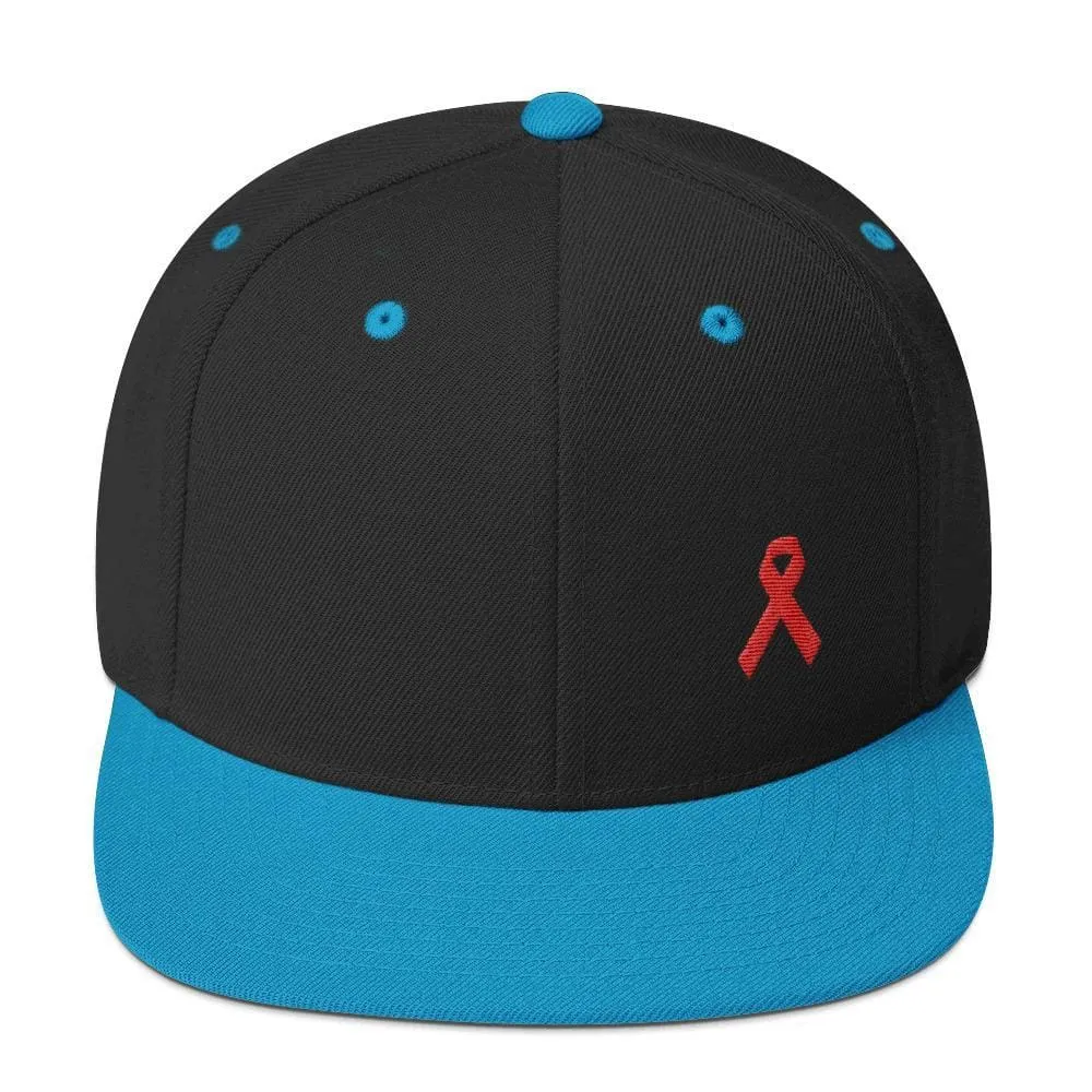 HIV/AIDS or Blood Cancer Awareness Red Ribbon Flat Brim Snapback Hat