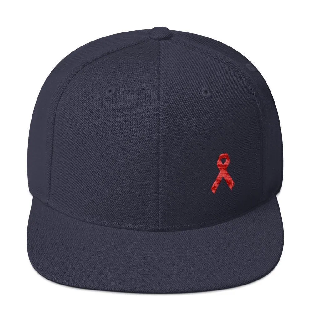 HIV/AIDS or Blood Cancer Awareness Red Ribbon Flat Brim Snapback Hat